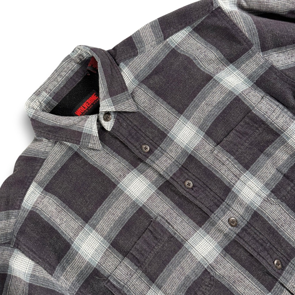 Wolverine Boots and Gear Flannel Shirt Men L Black Plaid Fleece Line Heavyweight